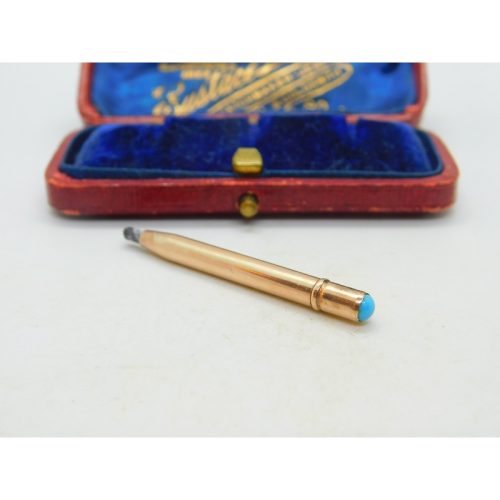 9ct Yellow Gold & Turquoise Topped Propelling Pencil Charm Pendant Antique