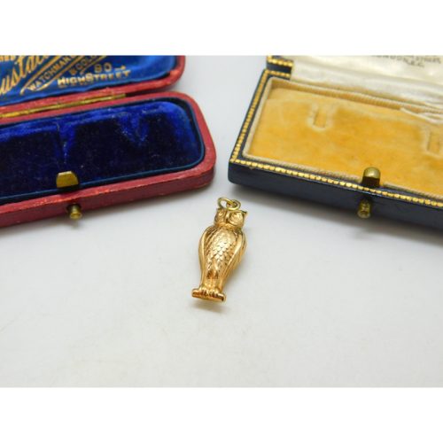 9ct Yellow Gold Wise Owl Charm Pendant Vintage 1967 London