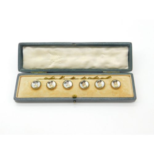 Boxed Set Of Victorian Jack Russell Dog Essex Crystal Buttons Antique c1900
