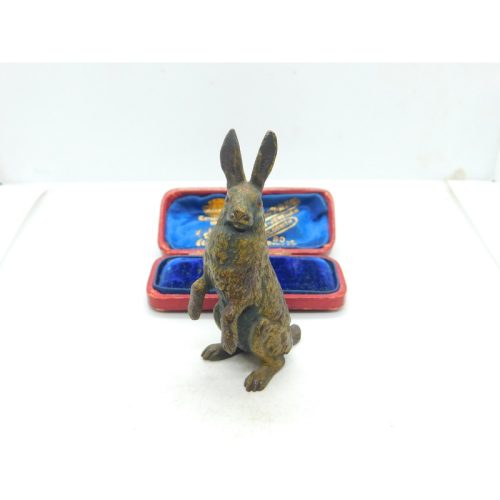 Cold Painted Victorian Vienna Bronze Standing Hare Sculpture Antique c1880