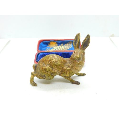 Cold Painted Vienna Bronze Running Hare Sculpture Antique c1860 Victorian