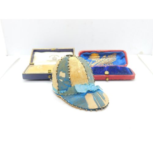Early Victorian Jockey Riding Cap Hat Pin Cushion With Pins Antique c1850
