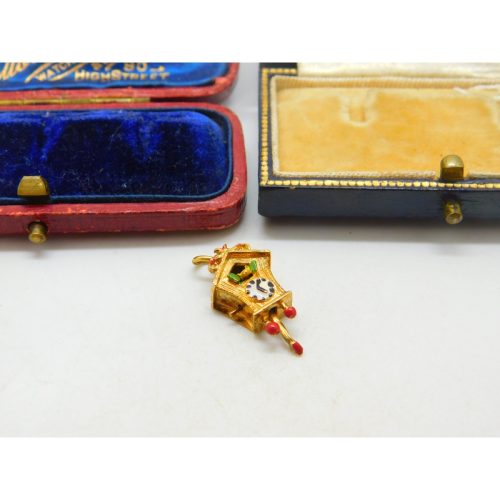 Georg Jensen 9ct Gold & Enamel Articulated Cuckoo Clock Charm Vintage 1972