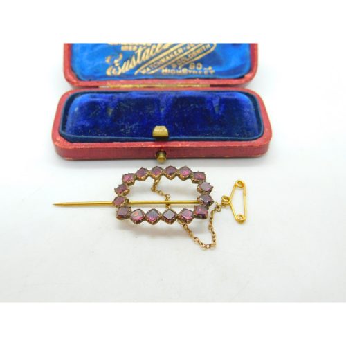 Georgian 9ct Gold & Almandine Garnet Brooch Or Stick Pin Antique c1820