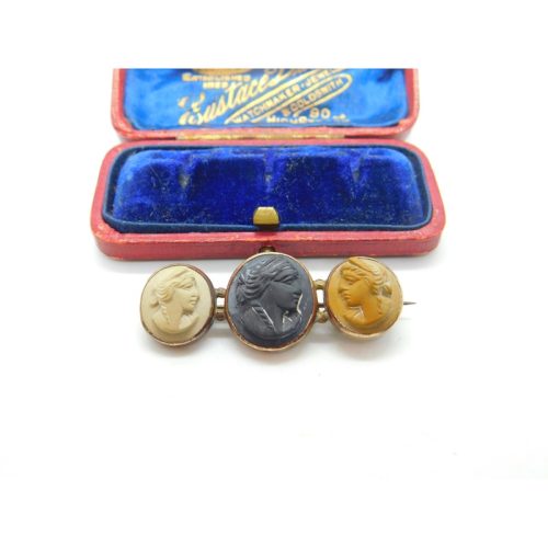 Georgian 9ct Rose Gold, Basalt & Lava High Relief Cameo Brooch Antique c1820