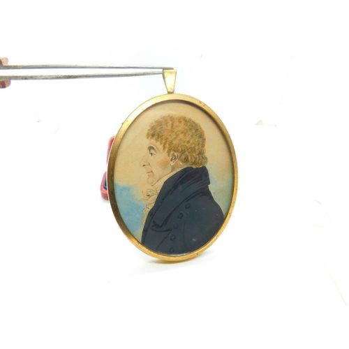 Georgian Watercolour On Card Framed Miniature Portrait Antique c1820 Gentleman