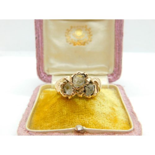 Handmade 9ct Yellow Gold & Old Mine Cut Crystal Statement Ring Vintage c1970