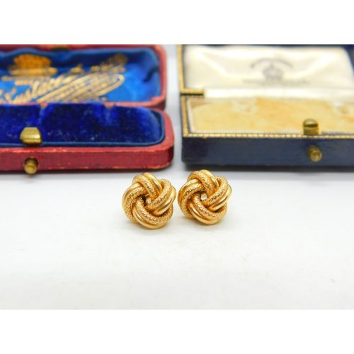 Italian 9ct Yellow Gold Woven Ball Stud Earrings Vintage c1970 Modernist