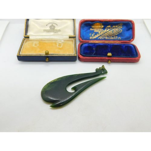 New Zealand Maori Nephrite Jade Carved Fish Hook Pendant Vintage c1970