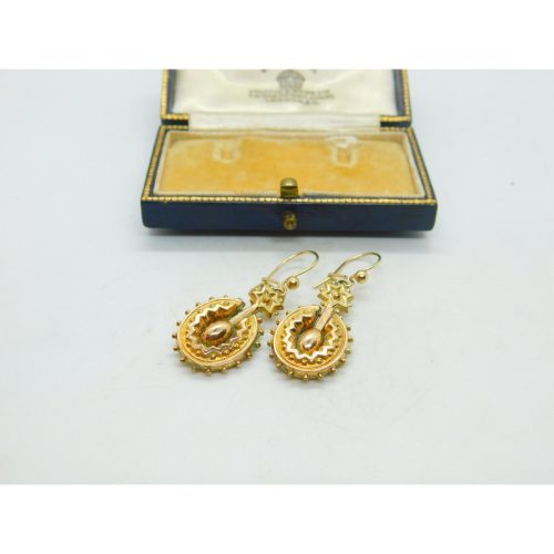 Pair Of Victorian 9ct Yellow Gold Etruscan Style Starburst Earrings Antique 1860