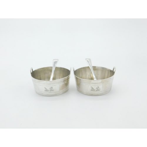 Pair Of Victorian Pail Bucket Salt Cellars Antique 1870 London Bird Crests