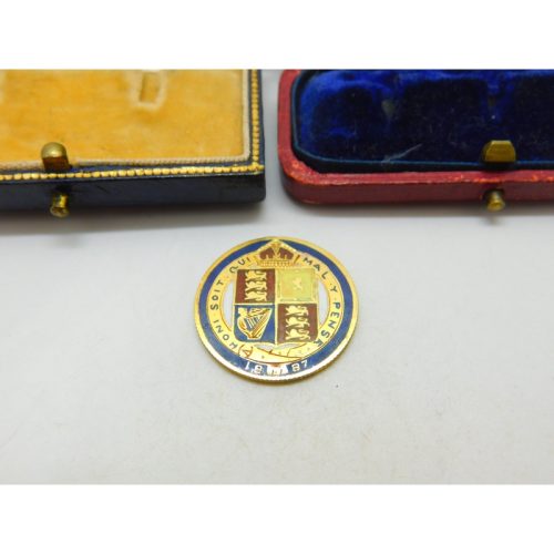 Queen Victoria Gilded Golden Jubilee Enamel Shilling Coin Antique 1887