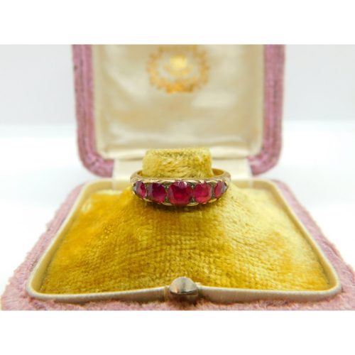 Victorian 15ct Yellow Gold & Five Stone Ruby Band Ring Antique c1890
