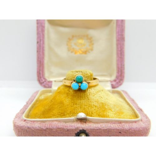 Victorian 22ct Yellow Gold & Turquoise Lucky Clover Ring Antique c1880 Sheffield