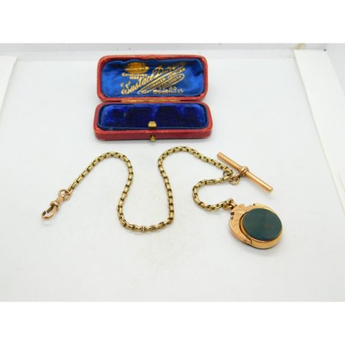 Victorian 9ct Rose Gold Albert Watch Chain With Spinner Fob Antique c1890