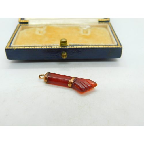 Victorian 9ct Rose Gold & Carved Carnelian Figa Hand Charm Pendant Antique