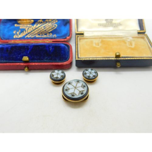 Victorian 9ct Yellow Gold & Carved Sardonyx Collar Stud Button Collection c1860