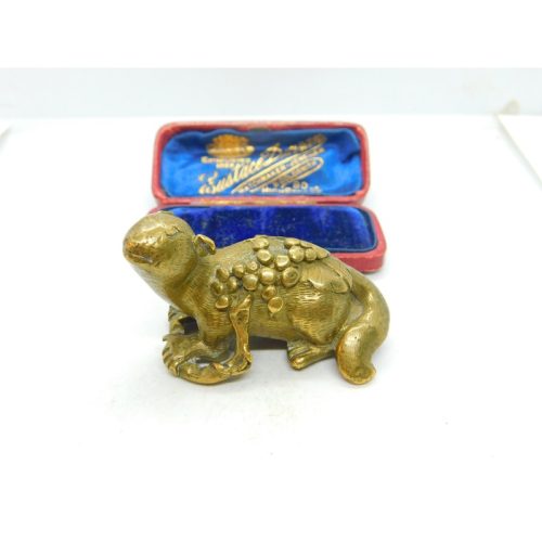 Victorian Chinese Cast Brass Otter Sculpture With Prunus Antique c1860