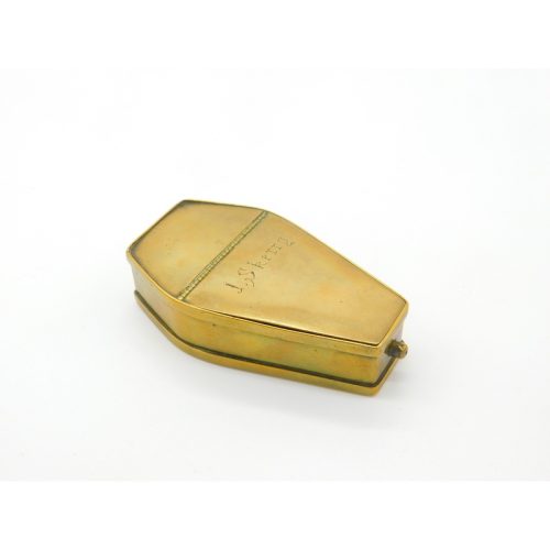 Victorian Coffin Shaped Brass Snuff Box Sprung Hinge Antique c1860 J Skerry