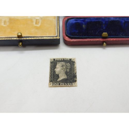 Victorian Penny Black 1d Postage Stamp PF 4 Margin Example Antique 1840 VF