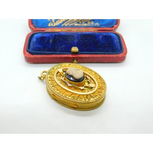 Victorian Pinchbeck Gold Ornate Hardstone Cameo Double Locket Antique c1890