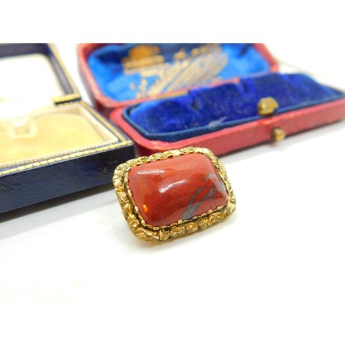 Victorian Rolled Gold & Red Jasper Floral Cushion Brooch Pin Antique c1890