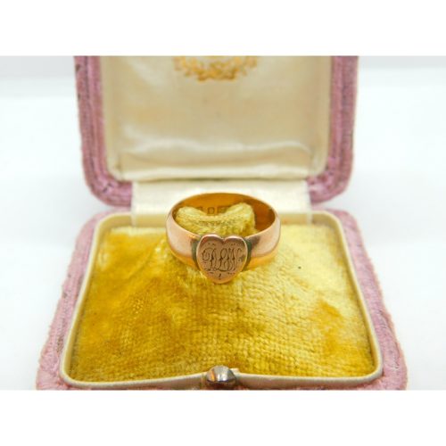 Victorian Rose Gold Heart Form Signet Ring Antique 1876 Birmingham Initialled