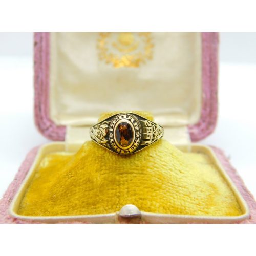 10ct Yellow Gold & Citrine Cedar Creek College LA Graduation Ring Vintage 1982