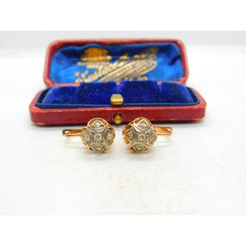 14ct Rose Gold Diamond Paste Drop Pendant Earrings Vintage Art Deco c1920