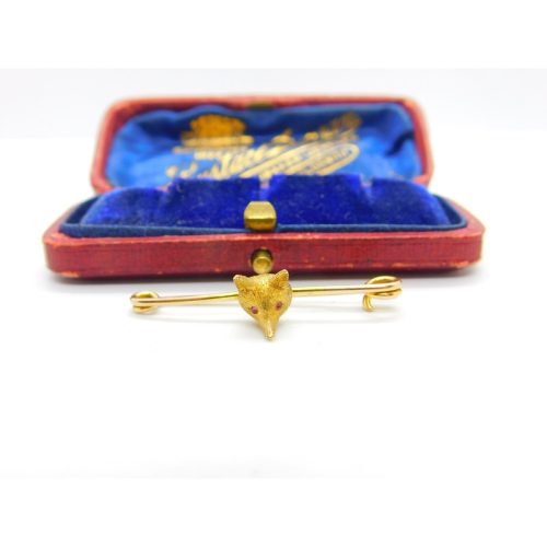 14ct Yellow Gold Fox Mask Stock Pin or Brooch Antique c1930 Art Deco