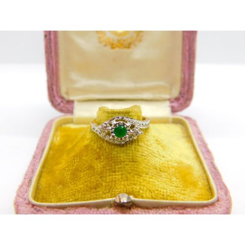 18ct Gold, Emerald & 0.1ct Diamond Crossover Ring Vintage c1990 Size L 1/2 UK
