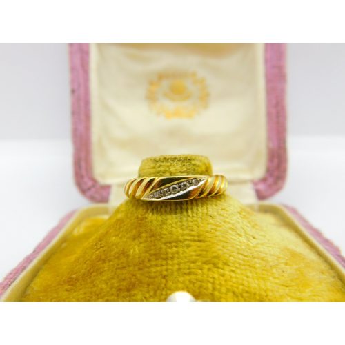 18ct Yellow Gold & Five-Stone Diamond Twist Ring Vintage c1970 Size L 1/2 UK