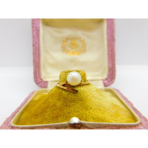 18ct Yellow Gold & Pearl Set Modernist Twist Band Ring Vintage c1970 Size J UK