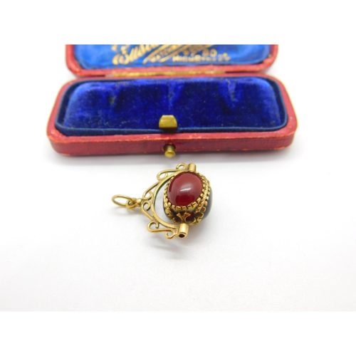 9ct Gold Bloodstone, Carnelian, Onyx Spinner Fob Pendant Vintage c1990