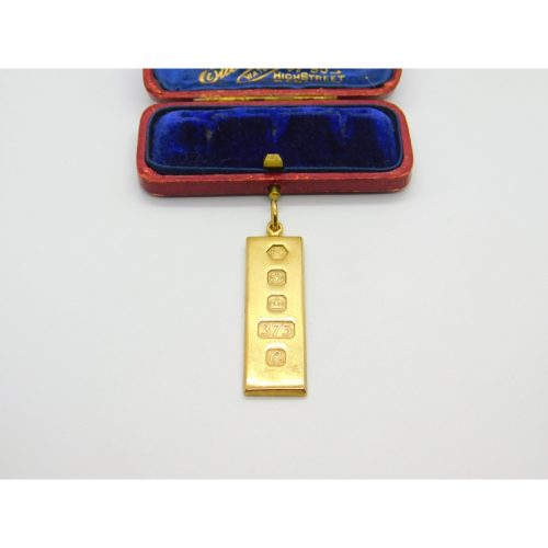 9ct Yellow Gold 1/2 ozt Bullion Bar Ingot Pendant Vintage 1977 Sheffield