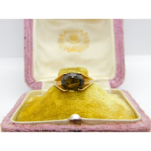 9ct Yellow Gold & Faceted Citrine Set Band Ring Vintage 1973 Birmingham