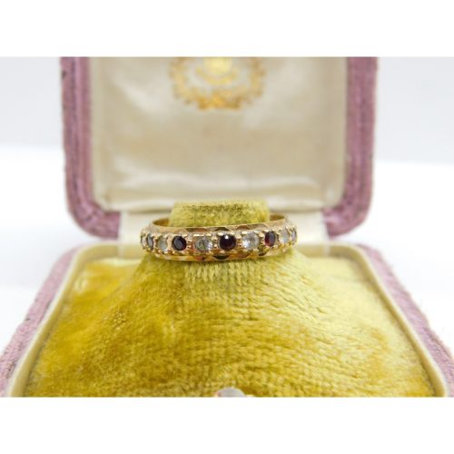 9ct Yellow Gold, Garnet & Diamond Paste Eternity Ring Vintage c1970 Birmingham