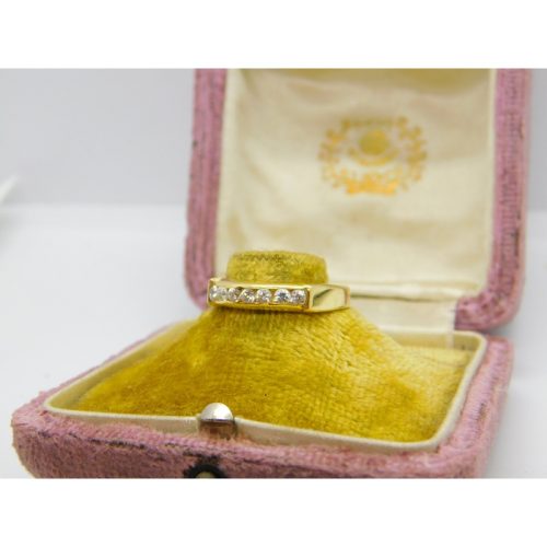 9ct Yellow Gold & Seven Stone Diamond Paste Half Eternity Ring Vintage 2003