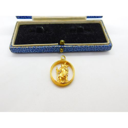 9ct Yellow Gold St. Christopher Patron Saint of Travel Charm Pendant 1973