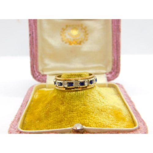 9ct Yellow & White Gold Eternity Ring Set with Sapphire & Diamond Paste 1965