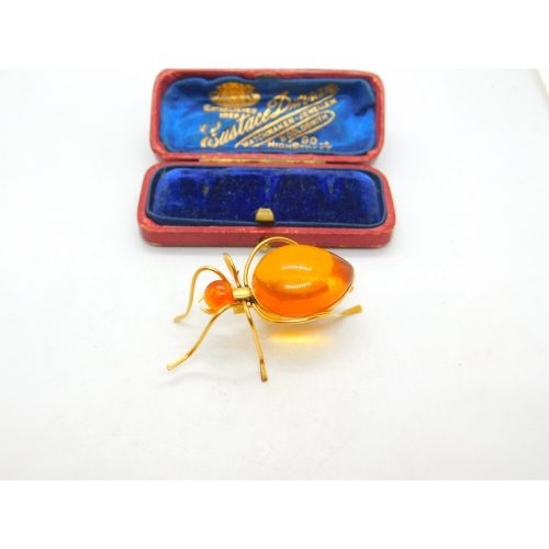 Art Deco Yellow Metal & Amber Set Spider Insect Brooch Antique c1920