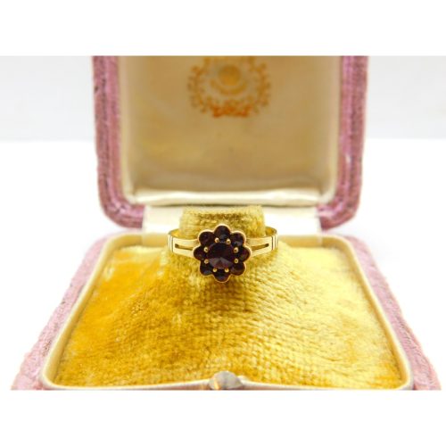 Austrian 14ct Yellow Gold & Bohemian Garnet Cluster Ring Antique c1940 Deco