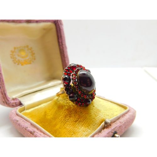 Austro-Hungarian Victorian 9ct Gold & Bohemian Garnet Large Floral Ring Antique