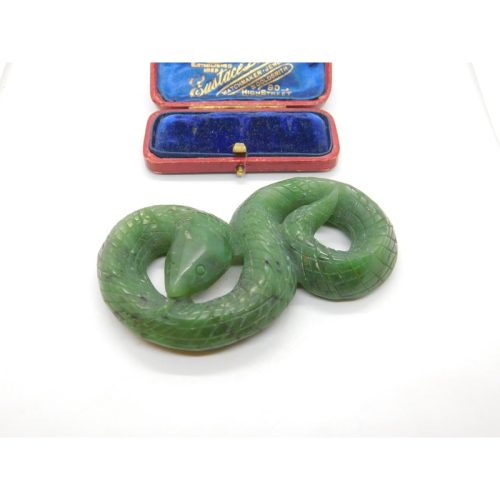 Carved Chinese Green Jade Snake or Serpant Sculpture Antique Art Deco c1920