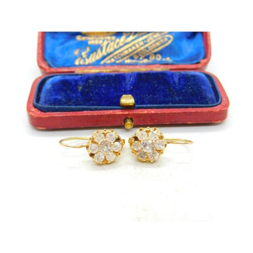 Daisy Set 1.6ct Diamond 18ct Gold Drop Pendant Earrings Antique Edwardian c1910