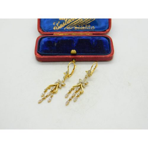 Diamond and 18ct Gold Dangling Ear Pendant Earrings Antique Edwardian c1910