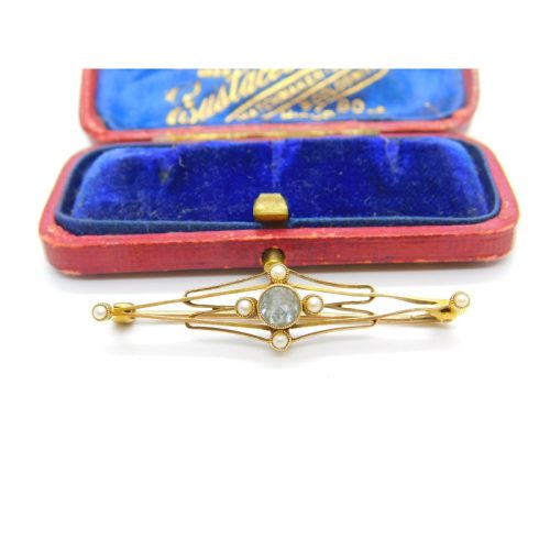 Edwardian 15ct Gold, Topaz & Seed Pearl Suffragette Brooch Antique c1910