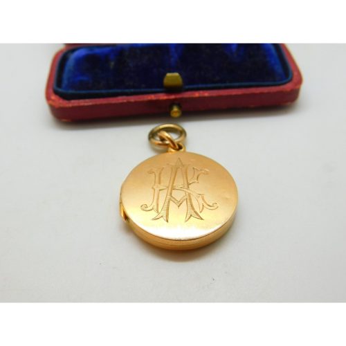 Edwardian 15ct Yellow Gold Monogram Sweetheart Locket Antique 1909 Birmingham