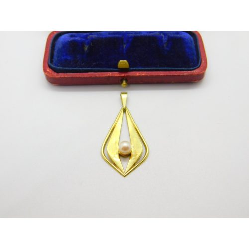 Edwardian 9ct Yellow Gold & Pearl Set Lavalier Drop Pendant 1910 Birmingham
