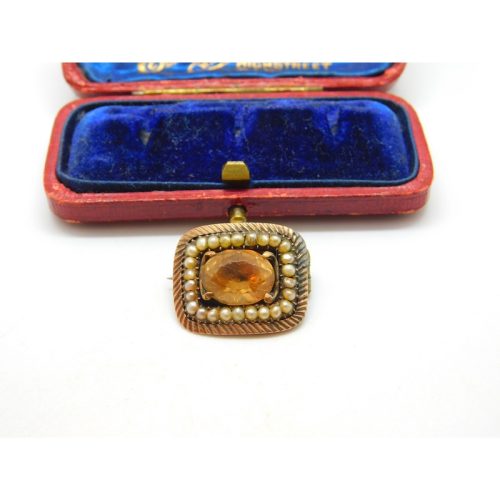 Georgian 9ct Gold, Pearl & Citrine ‘In Memory of William Last’ Mourning Brooch Antique 1835